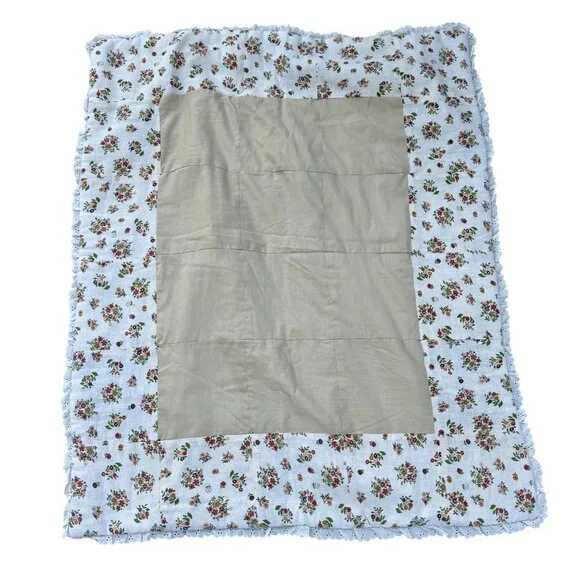 Vintage Handmade Baby Quilt Patchwork Throw Ruffle Trim Animal Flowers Toddler - Picture 4 of 4